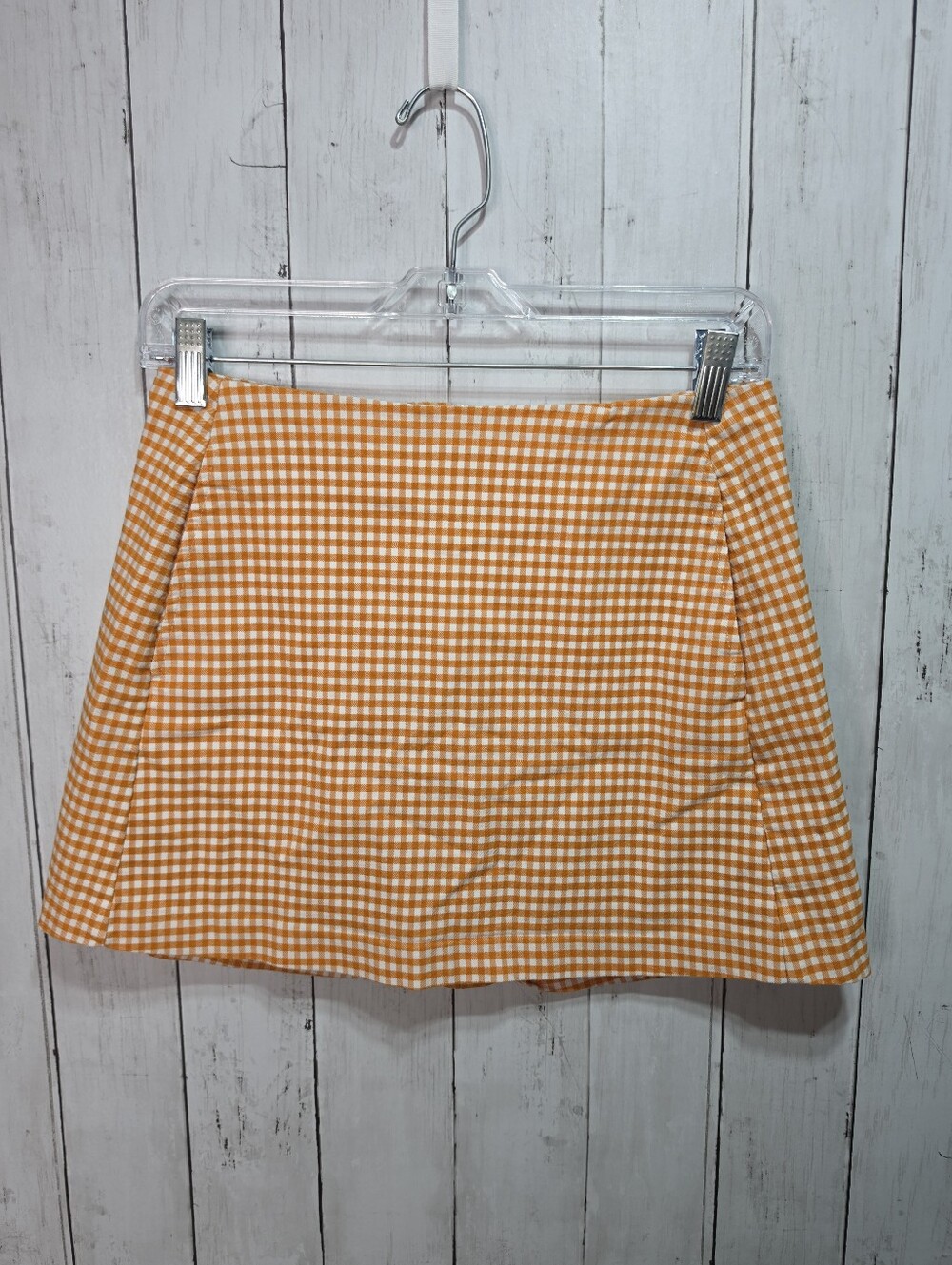 Urban Outfitters UO Pumpkin Orange Checkered Mini Skirt Pockets Size Small.